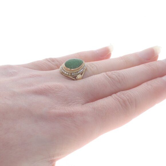 Victorian Antique 14K Rose Gold Turquoise & Seed Pearl Fan  Yellow Gold Turquoise & Seed Pearl Vintage Halo Ring - 14k Pear Cabochon Rope